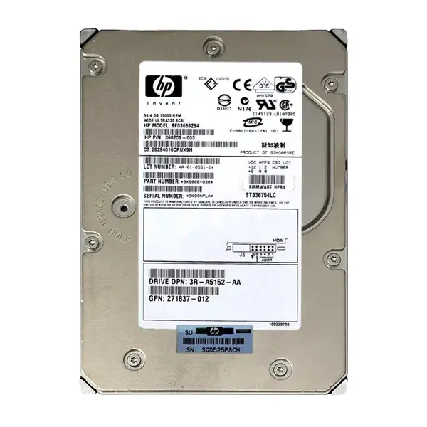 271837-012-U HP 36GB 15000RPM Ultra 320 SCSI 3.5-Inch 8MB Cache Hot Swap Hard Drive