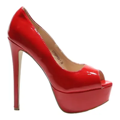 SUPERMAURO Peep Toe Heels Red Leather Womens UK 3