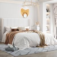 Hoomic Modern Velvet Upholstered Bed Frame, Vertical Channel Tufted Wingback Headboard, Wooden Slats Support Platform, No Box...