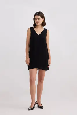 Midnight Muse V-neck Short Dress in Black | Color: Black | Size: 2XL