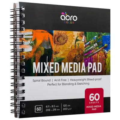 Mixed Media Sketchbook, 8.11” x 8.5”, Spiral Bound Sketch Pad With Thick, Heavyweight Paper, 200 GSM, 120 LBS, For All We...