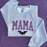 Aesthetic Mama Purple Bat Spooky Season Embroidered Crewneck Sweatshirt