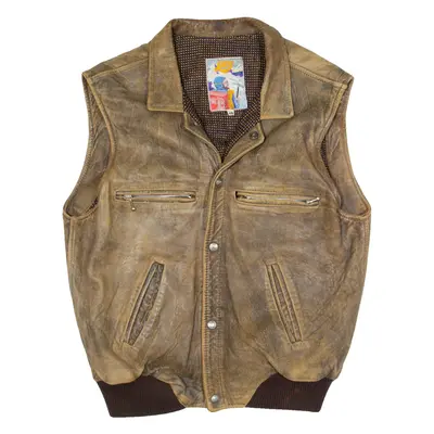 JAPA Mens Gilet Brown Leather 90s L