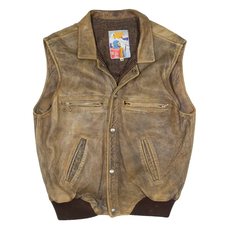 JAPA Mens Gilet Brown Leather 90s L