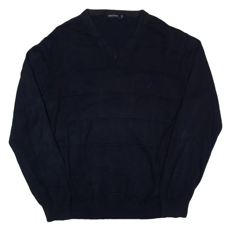 NAUTICA Jumper Blue Tight Knit V-Neck Mens L