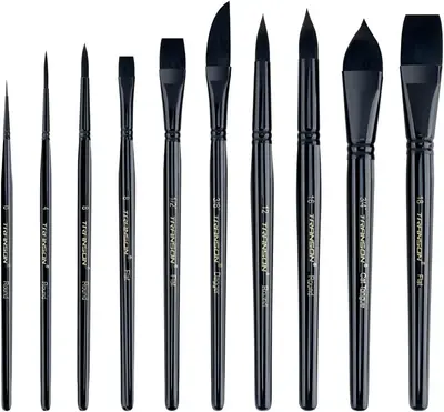 Transon 10pcs Natural Watercolor Paint Brush Set Professional for Watercolor Acrylic Ink Gouache Tempera