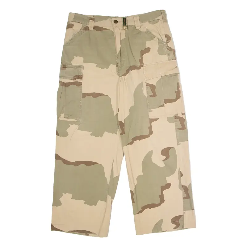ARMY TEX Cuffed Camouflage Cargo Mens Canvas Trousers Beige Straight W32 L26