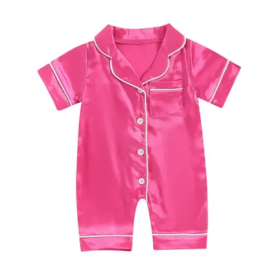 Infant Baby Girl Boy Silk Jumpsuit Pajamas Short Sleeve Button-Up Satin Pjs Footie  Romper Pajama Nightgown