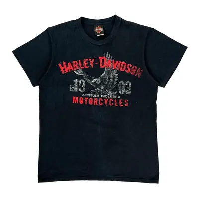 Harley Davidson Graphic T-Shirt - Medium Black Cotton