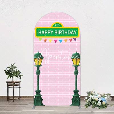 Aperturee Pink Brick Wall Old Lamp Happy Birthday Arch Backdrop, 1.6X4FT(0.5X1.2M), 38.18 USD, arch backdrop kit, GHJ07057-A