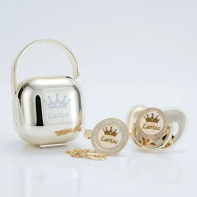 MIYOCAR Custom Bling Pacifier Set – Personalized Baby Pacifier with Crystal Clip & Storage Box | Ideal Newborn Gift, Baby S...