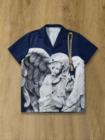 Men's Angel Print Short Sleeve Graphic Shirt, Regular Fit Casual Fashion Comfy Top for Summer, Men's Clothes for Daily Wear, ...