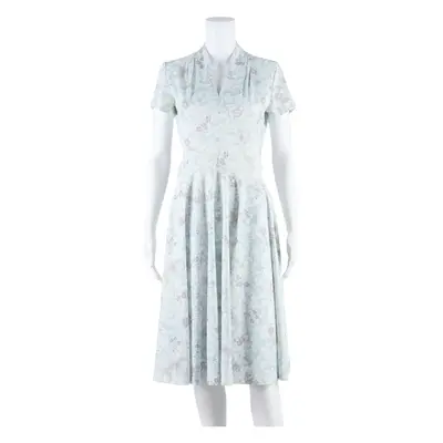 Womens Day Dress Blue Floral Short Sleeve Midi S