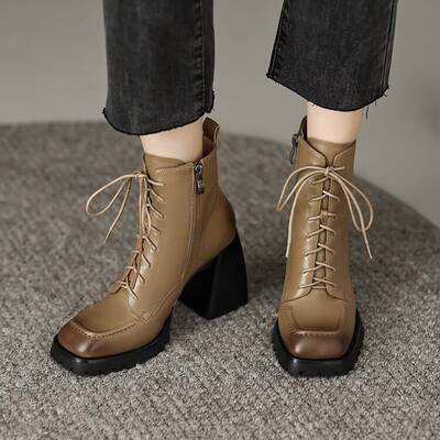 CHIKO Aude Square Toe Block Heels Ankle Boots