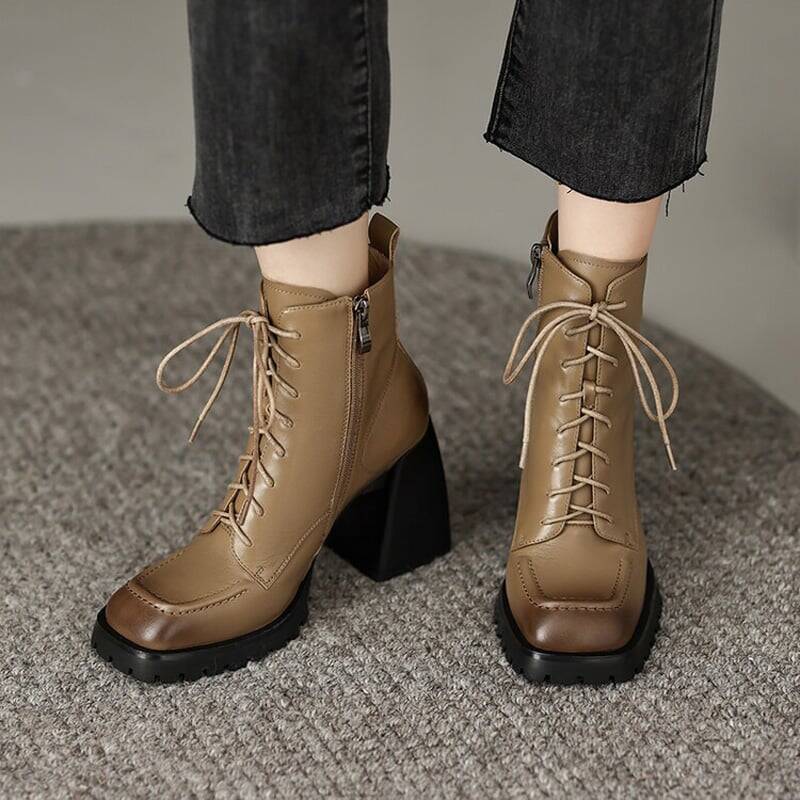 CHIKO Aude Square Toe Block Heels Ankle Boots