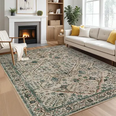 Garvee 8x10 Living Room Rugs, Soft Vintage Large Neutral Area Rugs for Bedroom Boho Farmhouse Low Pile Non-Slip Indoor Carpet...