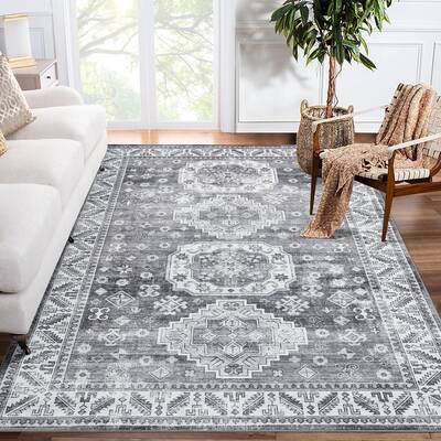 Garvee Boho Vintage Washable Area Rug 10x13 - Non Slip, Low Pile - 100% Polyester - Machine Washable, Durable - Indoor Living...