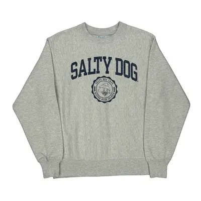 Reverse Weave Salty Dog Cafe Champion Spellout Sweatshirt - Medium Grey Cotton Blend