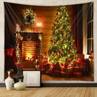Aperturee Fireplace Xmas Tree Light Strip Christmas Backdrop