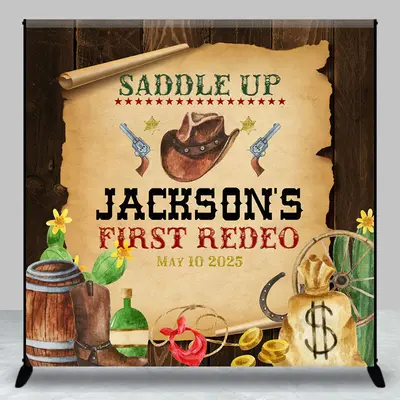 First Redeo Cowboy Wooden Custom Birthday Backdrop