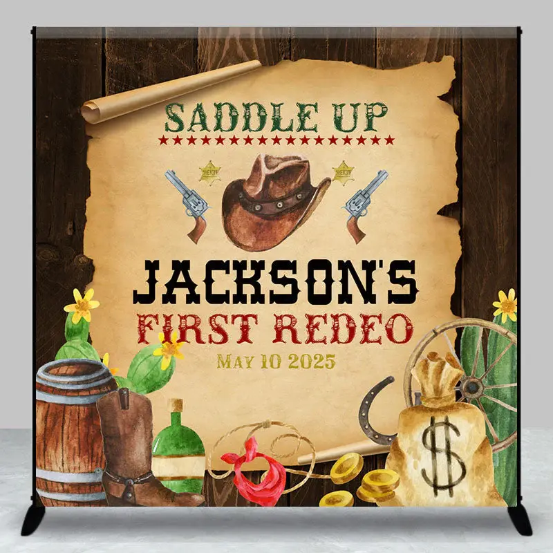 First Redeo Cowboy Wooden Custom Birthday Backdrop