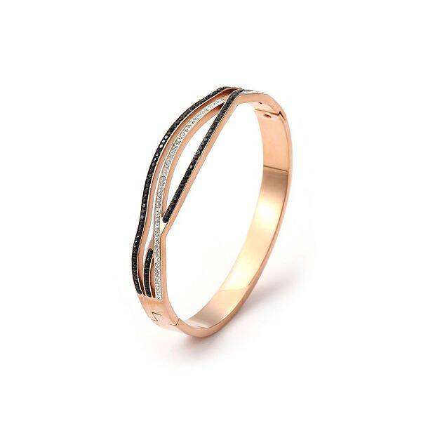 Fashionable Stainless Steel Pave Rhinestone Hinged Bangles for Women