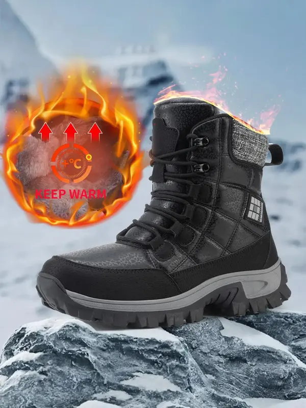 Men's Tactical Hiking Boots, Wear-resistant Non-slip Snow Boot, Winter Outdoor Camping Trekking Shoes, Warm Ankle Snow Boots