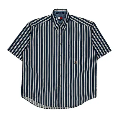 Tommy Hilfiger Striped Short Sleeve Shirt - XL Blue Cotton | Size: x-large