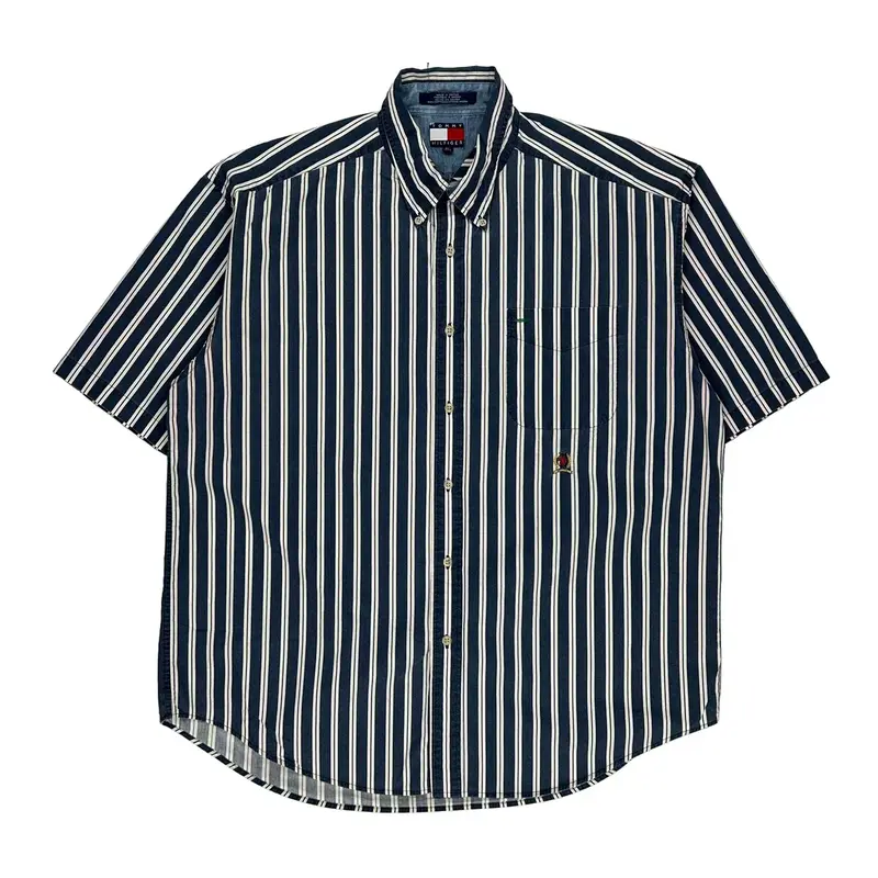 Tommy Hilfiger Striped Short Sleeve Shirt - XL Blue Cotton | Size: x-large