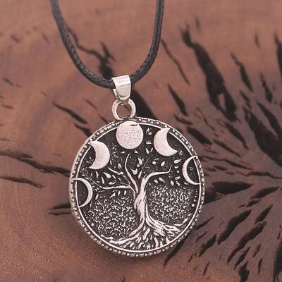 Retro Alloy Moon Phase Tree of Life Pendant Necklaces