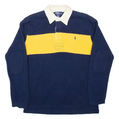 POLO RALPH LAUREN Mens Jumper Blue Colourblock Collared Tight Knit Wool L