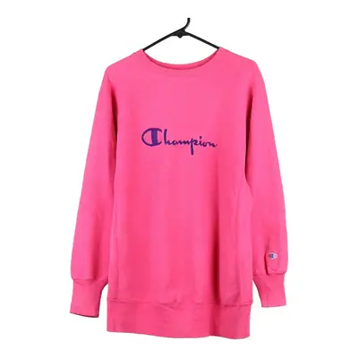 Reverse Weave Champion Spellout Sweatshirt - XL Pink Cotton Blend