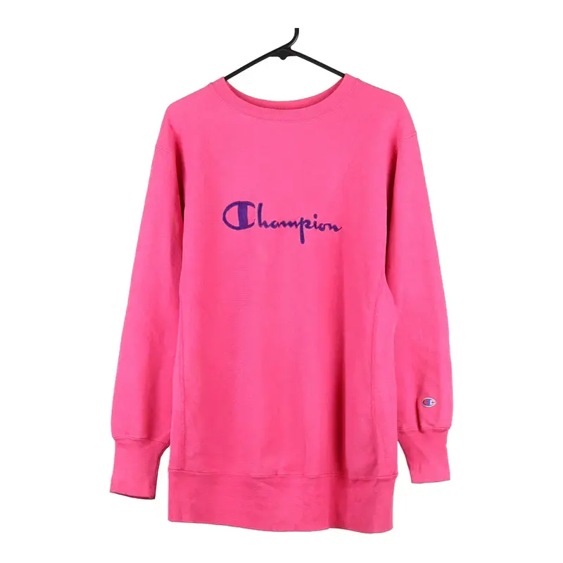Reverse Weave Champion Spellout Sweatshirt - XL Pink Cotton Blend