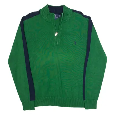 POLO RALPH LAUREN Mens Jumper Green 1/4 Zip Tight Knit M