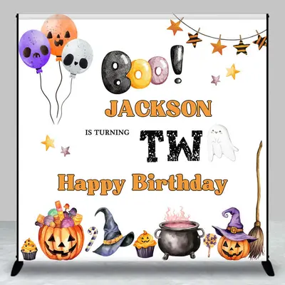 Aperturee Custom Name Halloween Happy 2nd Birthday Backdrop - Aperturee