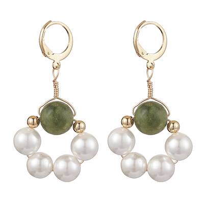 Shell Pearl & Taiwan Jade Leverback Earrings