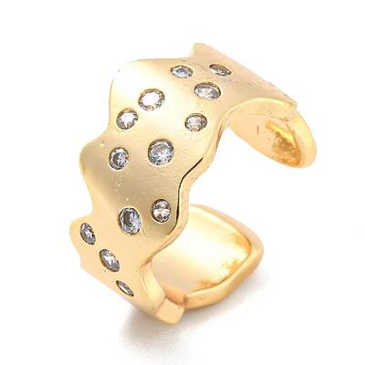 Real 14K Gold Plated Brass with Cubic Zirconia Cuff Earrings