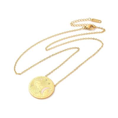 304 Stainless Steel Flat Round Pandant Necklace for Women