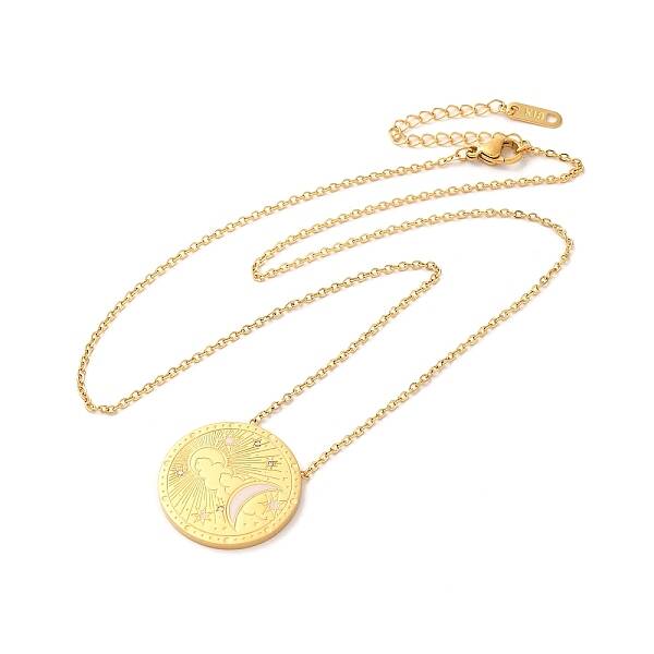 304 Stainless Steel Flat Round Pandant Necklace for Women