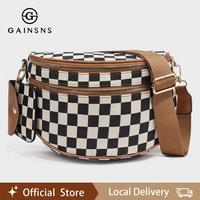 GAINSNS Fashionable Checkered Pattern Women's Large Crossbody Saddle Bag, Casual Versatile Zipper Shoulder Bag with Adjustabl...