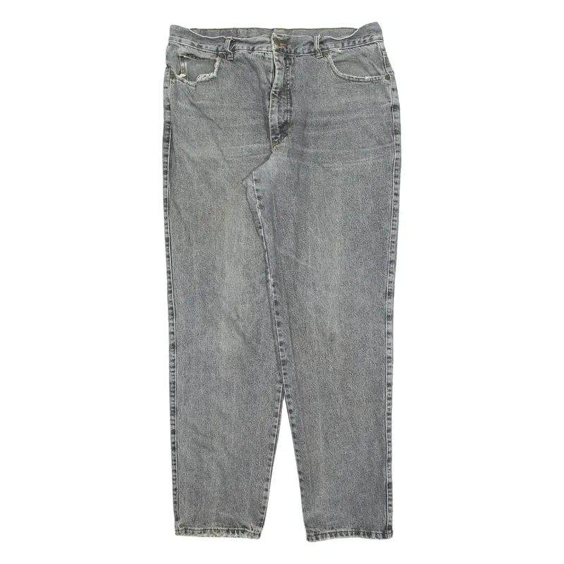 CHEVROLET Mens Jeans Grey Regular Tapered 90s Acid Wash W36 L32
