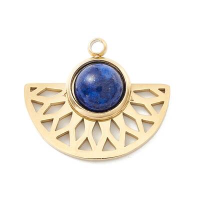 Ion Plating(IP) 304 Stainless Steel Pendants with Synthetic Lapis Lazuli Cabochon