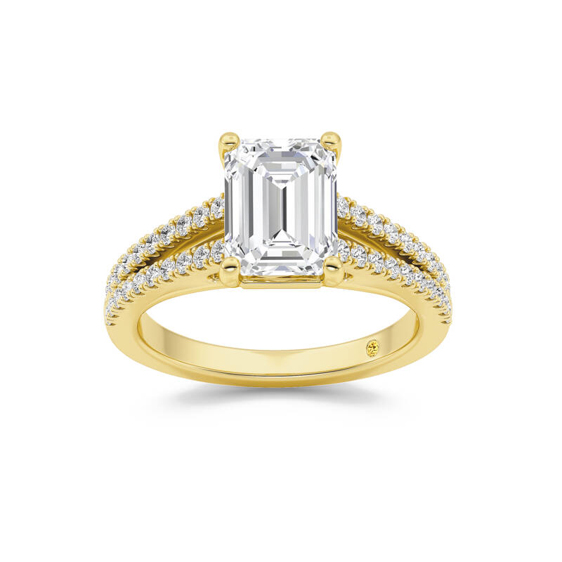 Nyx Split Shank Trellis Pavé Emerald Cut Lab Grown Diamond Engagement Ring | 18K Yellow Gold 2 1/3 CT. TW.