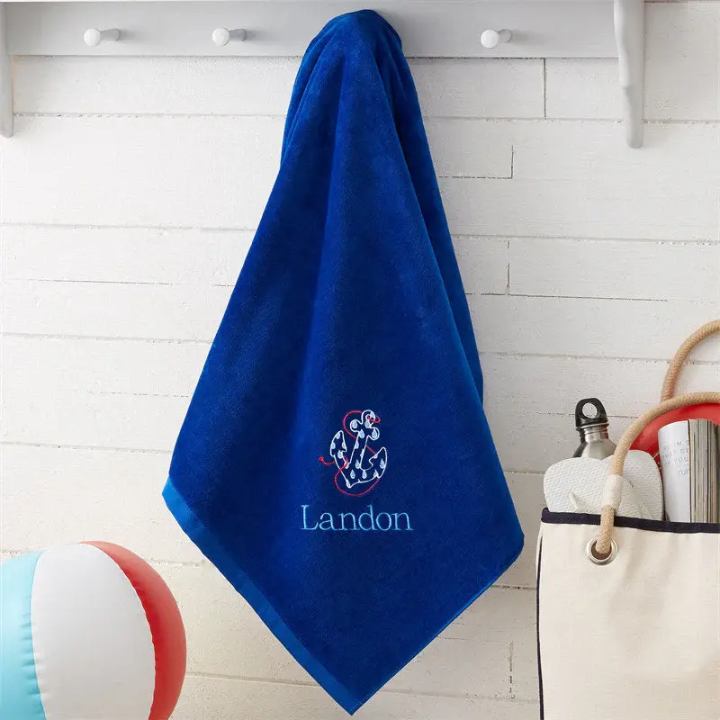 Blue All About Me Fun Embroidered Beach Towel - Aperturee
