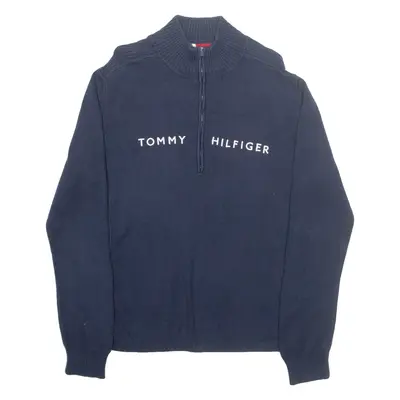 TOMMY HILFIGER Mens Jumper Blue 1/2 Zip Tight Knit XL