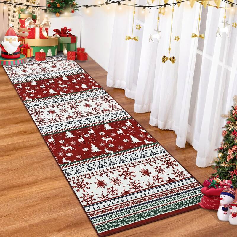 Garvee Christmas Runner Rug 2x6 Vintage Boho Medallion Non-Slip Washable Rubber Backing Low Pile Holiday Decor for Bedroom Ki...