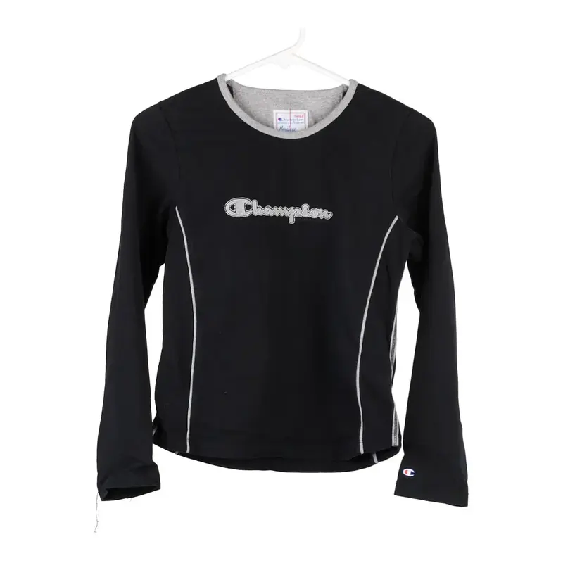 Age 13-15 Champion Long Sleeve T-Shirt - Medium Black Cotton Blend