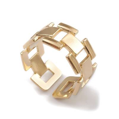 Ion Plating(IP) 304 Stainless Steel Hollow Out Rectangle Open Cuff Rings for Women