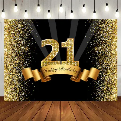 Aperturee Black and Golden Bokeh 21Th Birthday Backdrop
