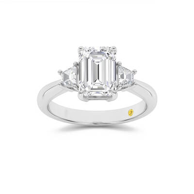Nova Three Stone Emerald Cut Lab Grown Diamond Engagement Ring | 18K White Gold 3 1/3 CT. TW.
